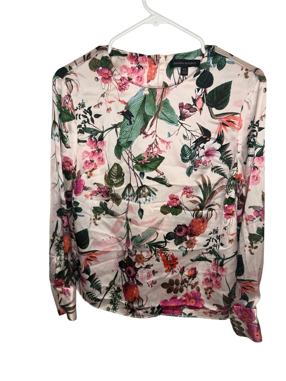 Banana Republic Pink Botanical Floral Silk Blend Long Sleeve Blouse Size XS